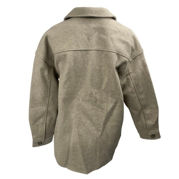 Avec Les Filles Beige Long Sleeve Button Down Pockets Shirt Shaket Coat Jacket M - Picture 2 of 4